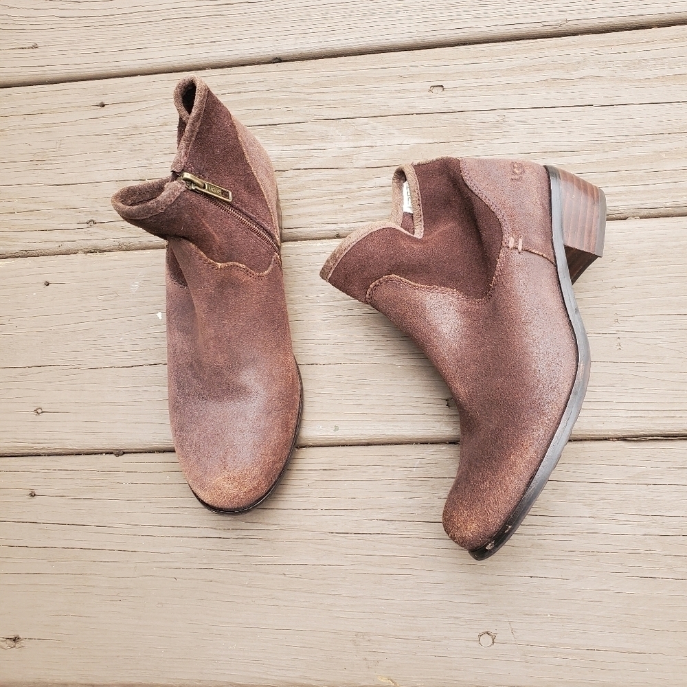 Ugg Australia Penelope Brown Suede Leather Western Cowgirl Ankle Boots Booties 4
